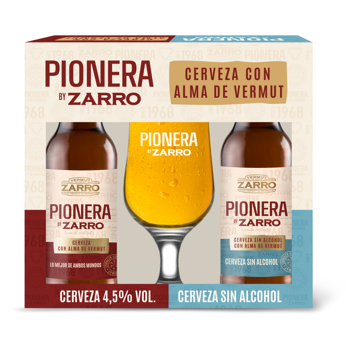 Pack Cerveza Pionera con y sin alcohol + Copa